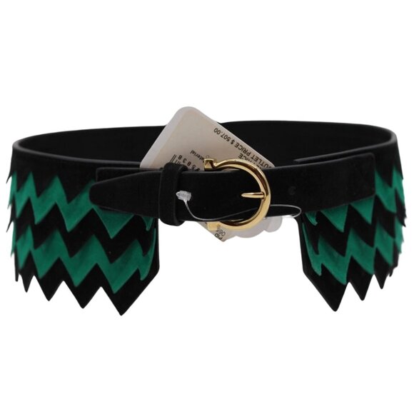 Salvatore Ferragamo BLACK/GREEN KID Leather Belt Size 80 - Picture 1 of 8